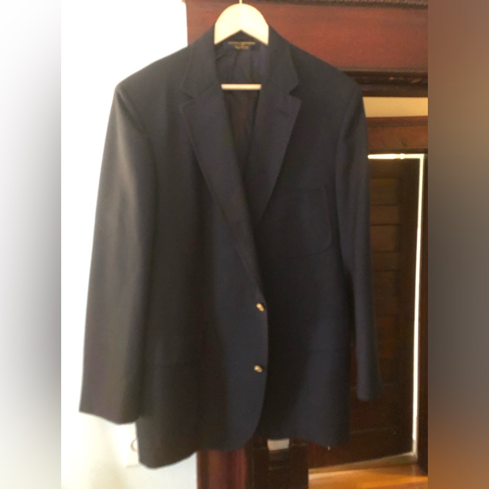 Broke Brothers Classic Hopsack Navy Blazer with Gold Buttons